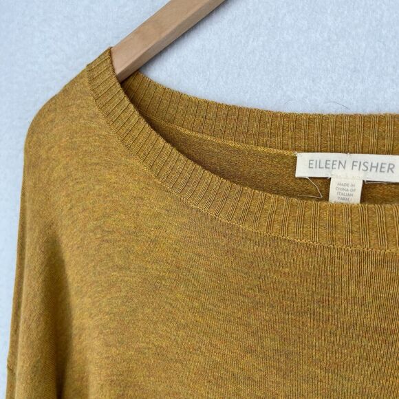 EILEEN FISHER Sweater XS Cozy Viscose Stretch Boat Neck Rib Trim Pullover Yellow - Picture 8 of 16